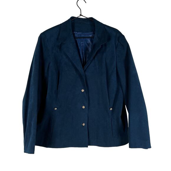 Vintage Ultrasuede Blue Suede Leather Button Up Jacket Lined Pockets USA Medium - Picture 1 of 7